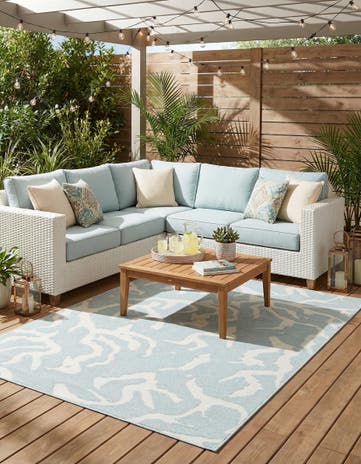 Light Blue Easy-Clean Sabrina Soto Indoor / Outdoor Rug
