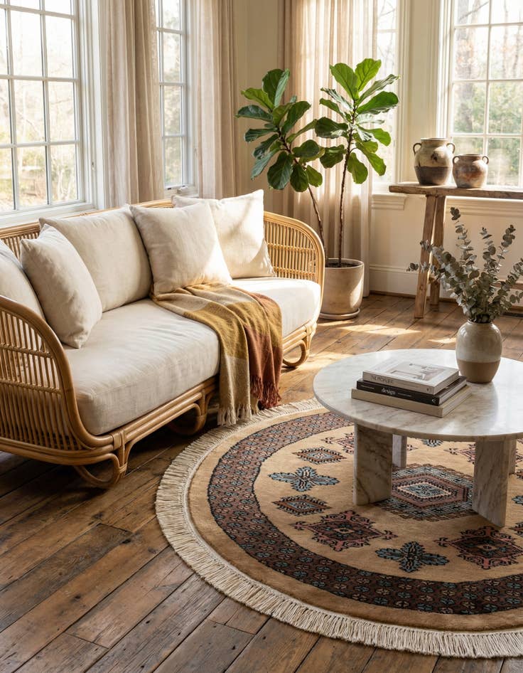 Detail image of  3' 2 x 3' 2  Hand Knotted Bokhara Oriental Wool Round Rug