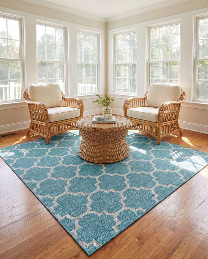 7' 10 x 7' 10 Easy-Clean Lattice Indoor / Outdoor Square Rug
