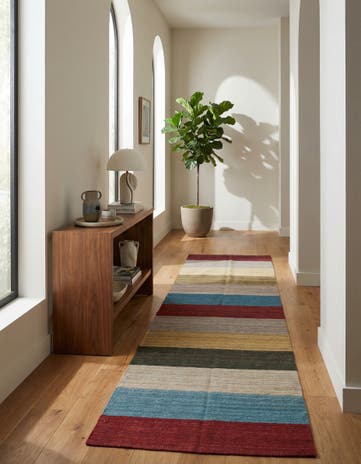 3' 8 x 11' Hand Woven Kilim Modern Wool Runner Rug