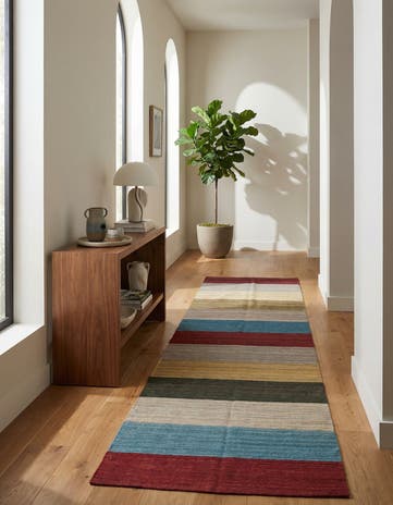 3' 8 x 11' Hand Woven Kilim Modern Wool Runner Rug