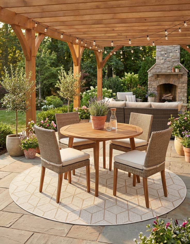 Detail image of  7' 10 x 7' 10  Washable Lattice Indoor / Outdoor Round Rug