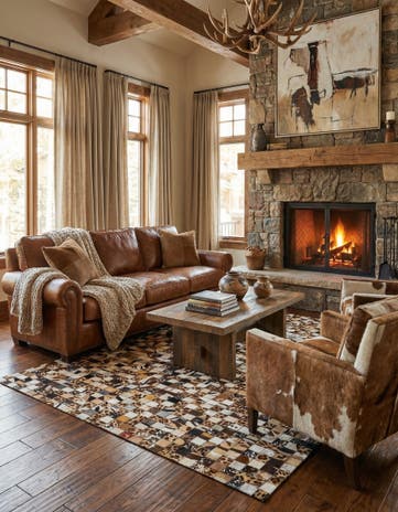 5' 1 x 8' 1 Cowhide Leather Rug