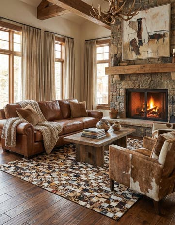 5' 1 x 8' 1 Cowhide Leather Rug