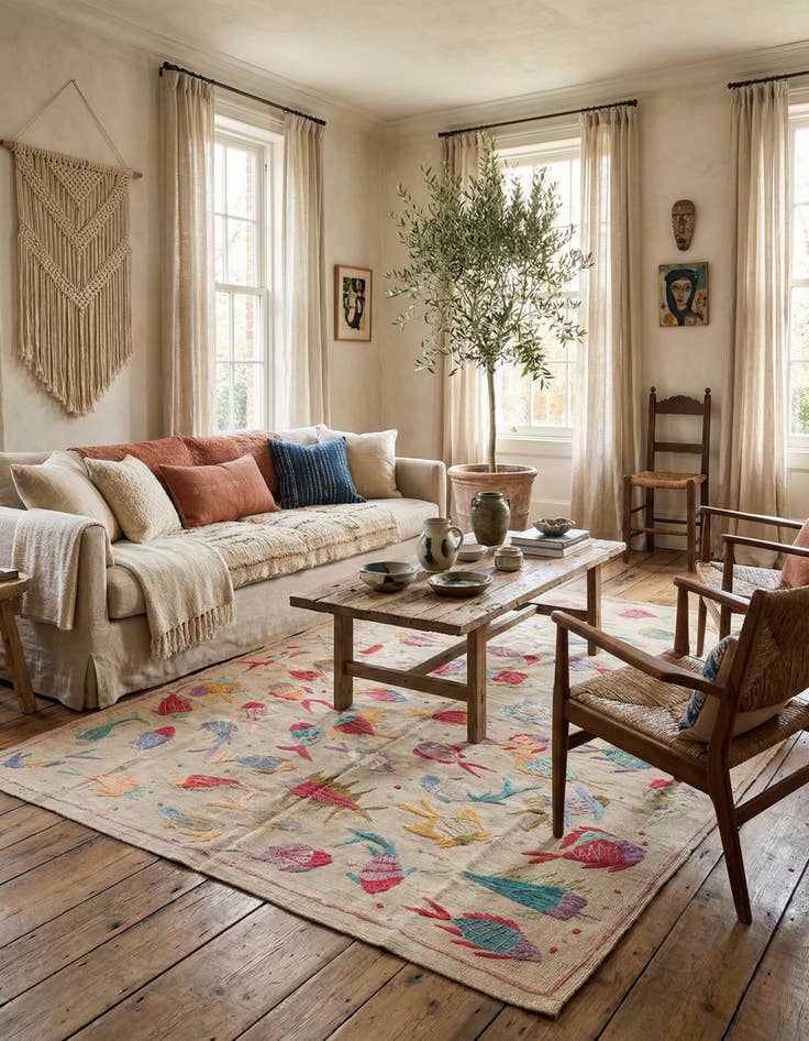 Detail image of 5' 5 x 7' 3  Hand Woven Kilim Suzani Wool Rug