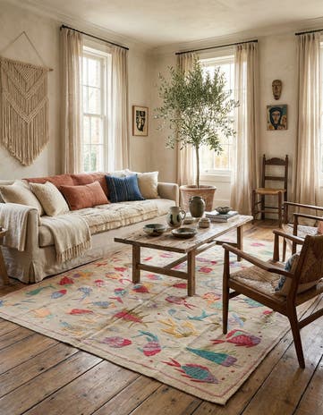 5' 5 x 7' 3 Hand Woven Kilim Suzani Wool Rug