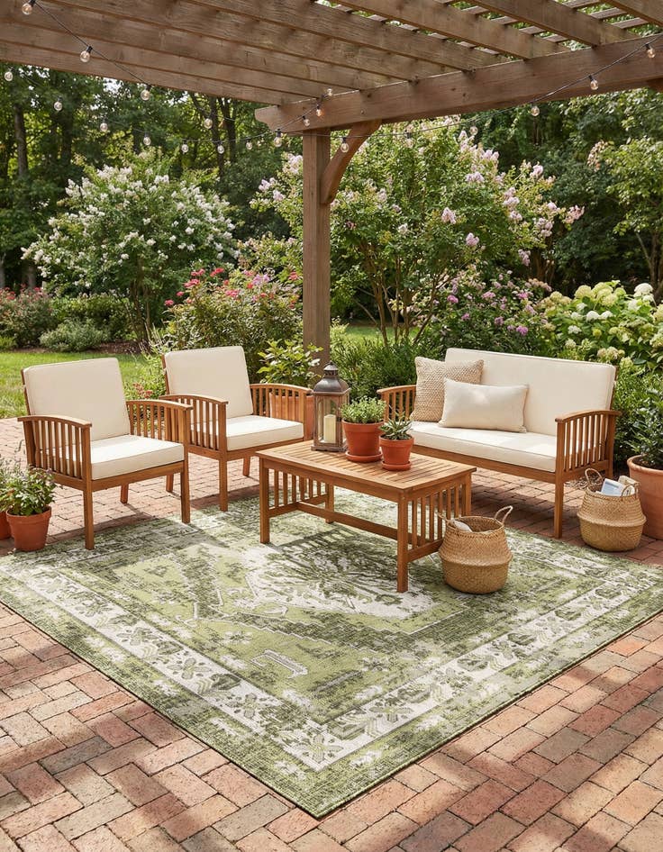 Detail image of 7' 10 x 7' 10  Washable Traditional Indoor / Outdoor Square Rug