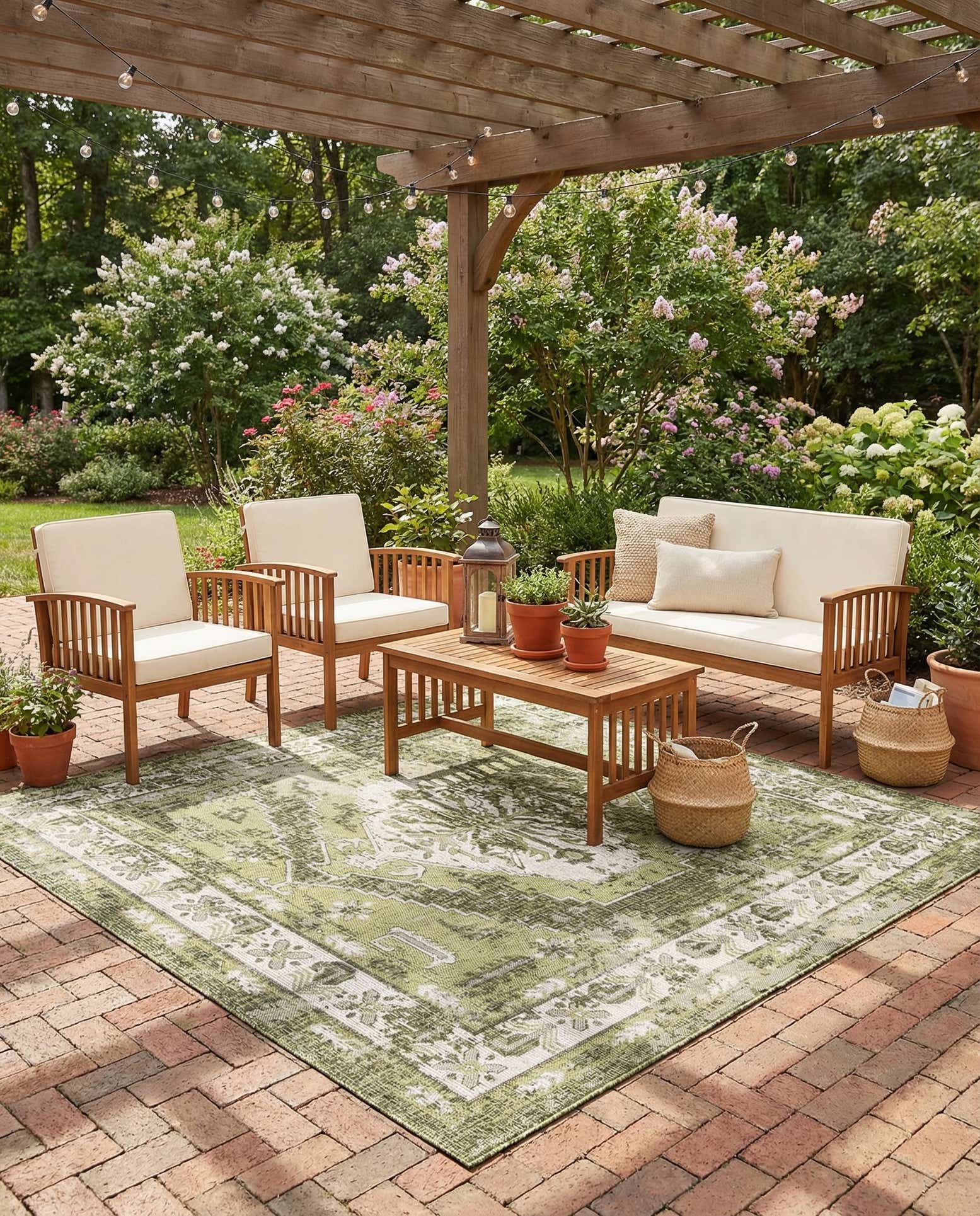 7' 10 x 7' 10 Easy-Clean Traditional Indoor / Outdoor Square Rug