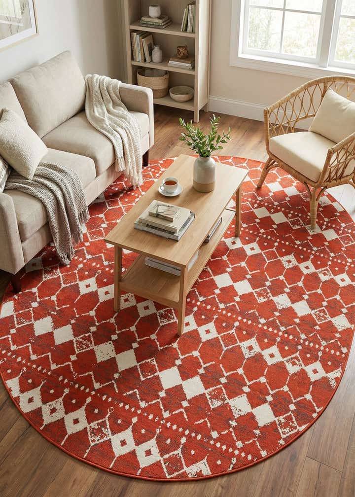 7' 10 x 10' Easy-Clean Lattice Indoor / Outdoor Oval Rug