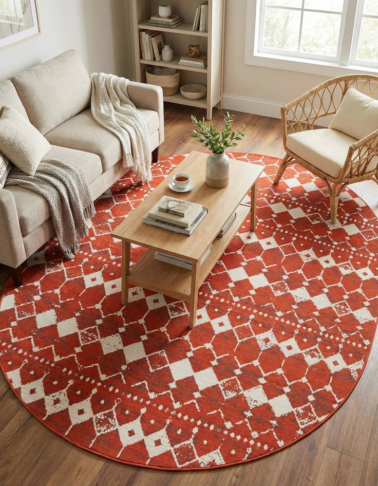 Detail image of 7' 10 x 10'  Washable Trellis Indoor / Outdoor Oval Rug