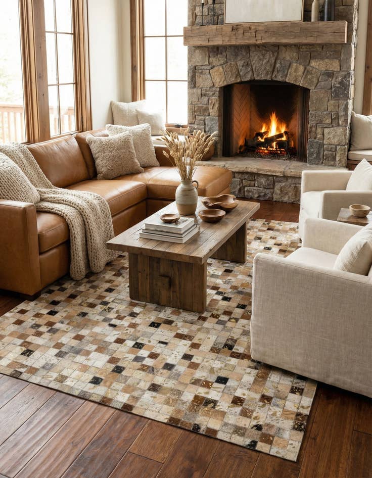 Detail image of 4' 1 x 6' Cowhide - Patchwork Rug