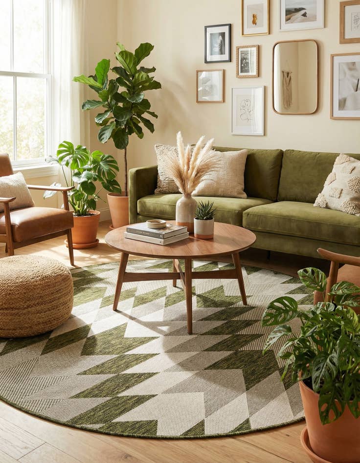 Detail image of 6' x 6'  Washable Modern Indoor / Outdoor Round Rug