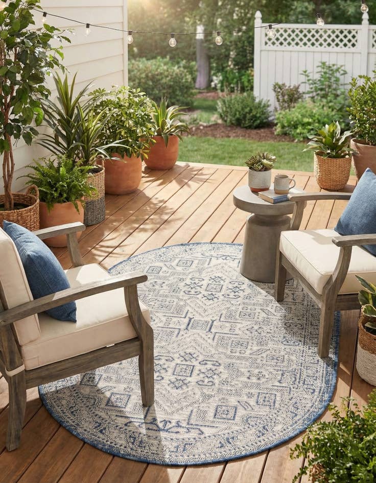 Detail image of 3' x 5' 3 Easy-Clean Aztec Indoor / Outdoor Oval Rug