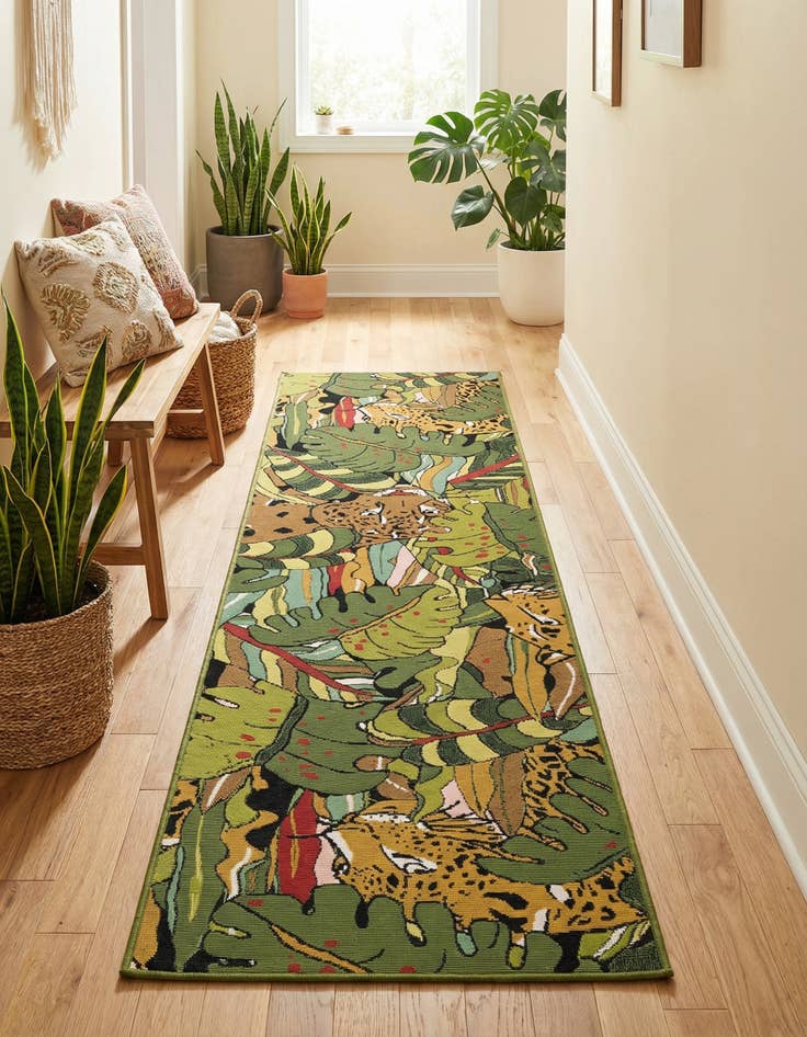 Detail image of 2' x 8'  Washable Botanical Indoor / Outdoor Runner Rug
