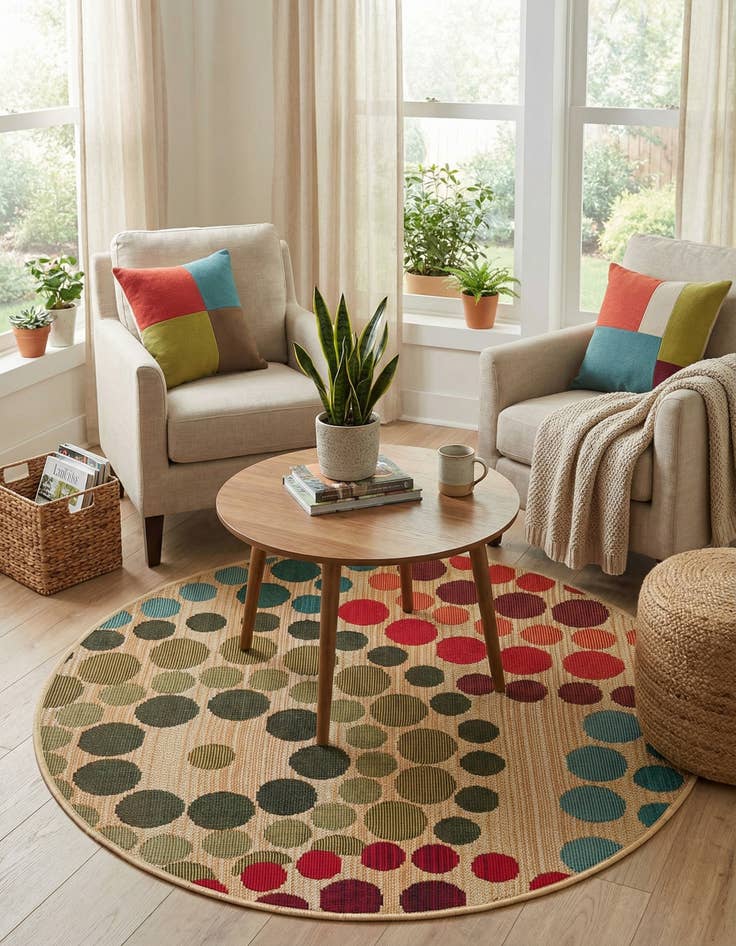 Detail image of 2' 7 x 2' 7  Washable Modern Indoor / Outdoor Round Rug