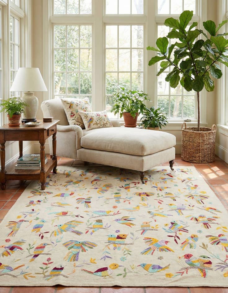 Detail image of 8' 1 x 9' 1  Hand Woven Kilim Suzani Wool Rug