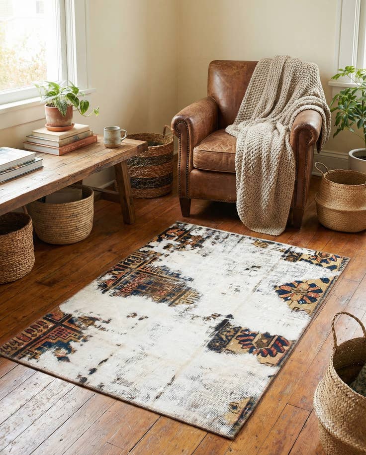 Detail image of 3' 2 x 4' 5 Hand Knotted Ultra Vintage Persian Wool Rug