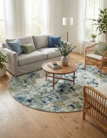 Light Blue Washable Spectrum Round Rug