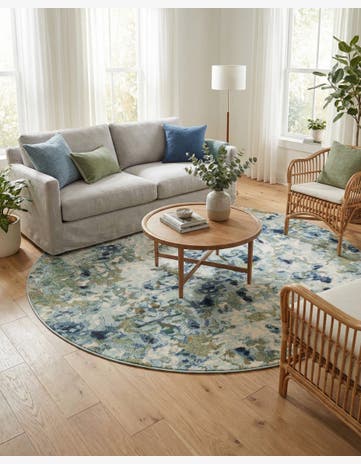 Light Blue Washable Theia Round Rug