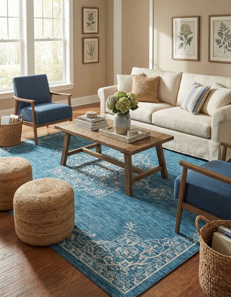 Detail image of 9' x 12'  Washable Traditional Indoor / Outdoor Rug