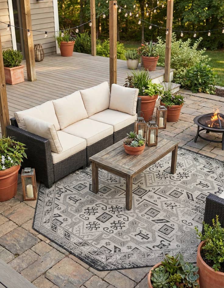 Detail image of 7' 10 x 7' 10  Washable Aztec Indoor / Outdoor Octagon Rug