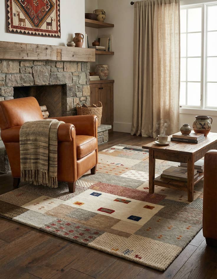 Detail image of  5' x 7'  Hand Knotted Gabbeh Wool Rug