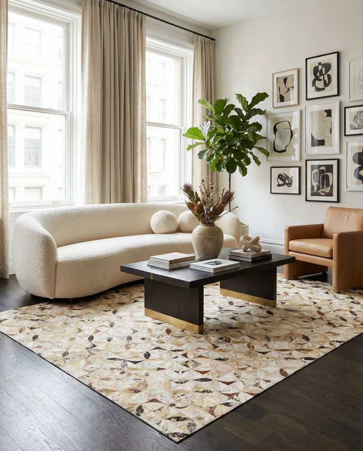 5' x 7' 9 Cowhide Leather Rug