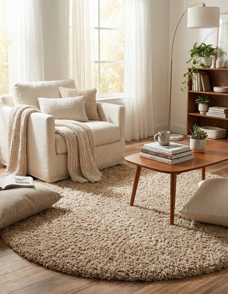 Detail image of 7' 10 x 7' 10 Solid Shag Round Rug