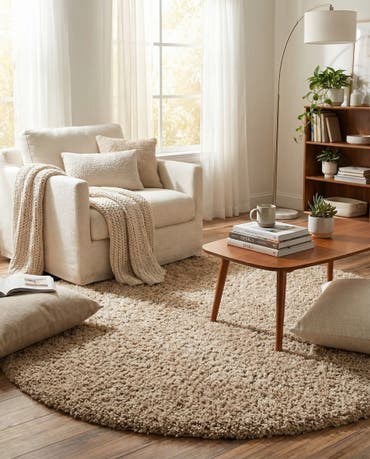  7' 10 x 7' 10 Solid Shag Round Rug