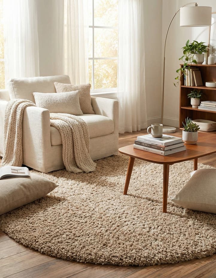 7' 10 x 7' 10 Solid Shag Round Rug
