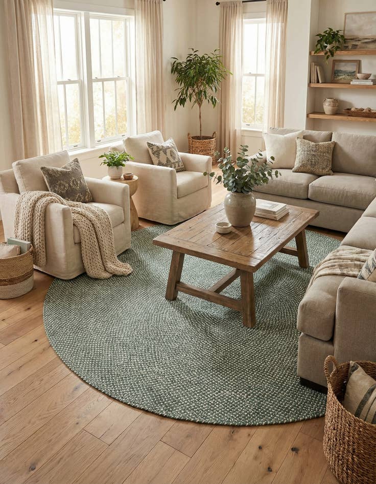 Detail image of 10' x 10'  Hand Tweed Braided Jute Round Rug