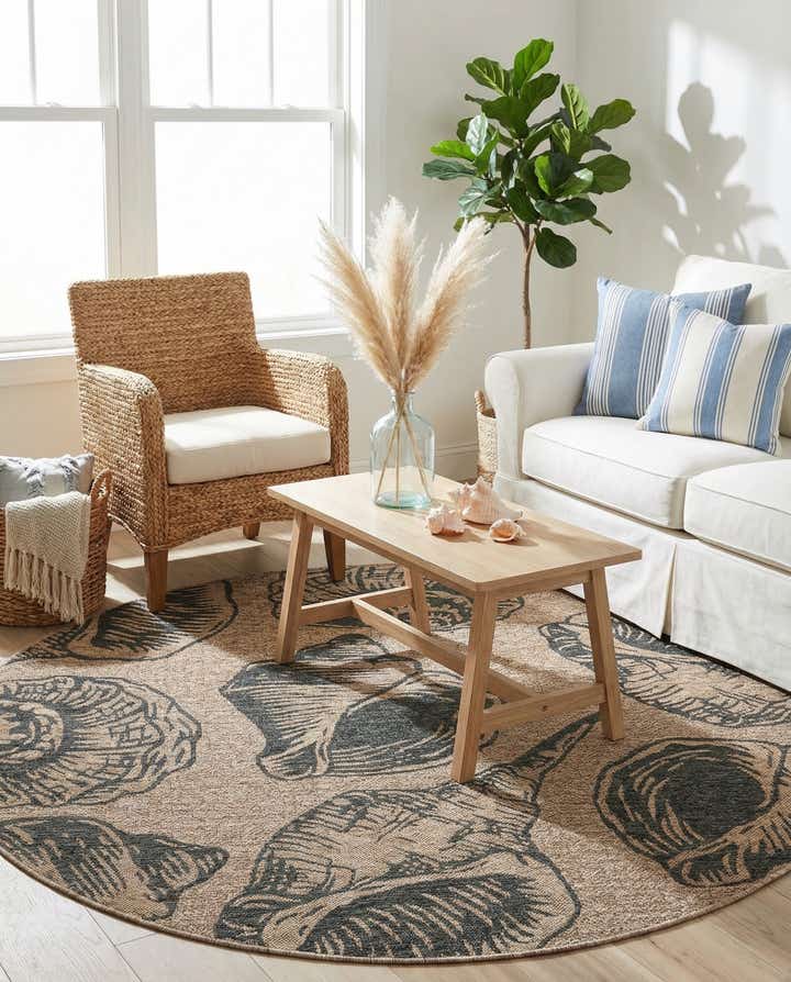 6' x 6' Easy-Clean Coastal Indoor / Outdoor Round Rug