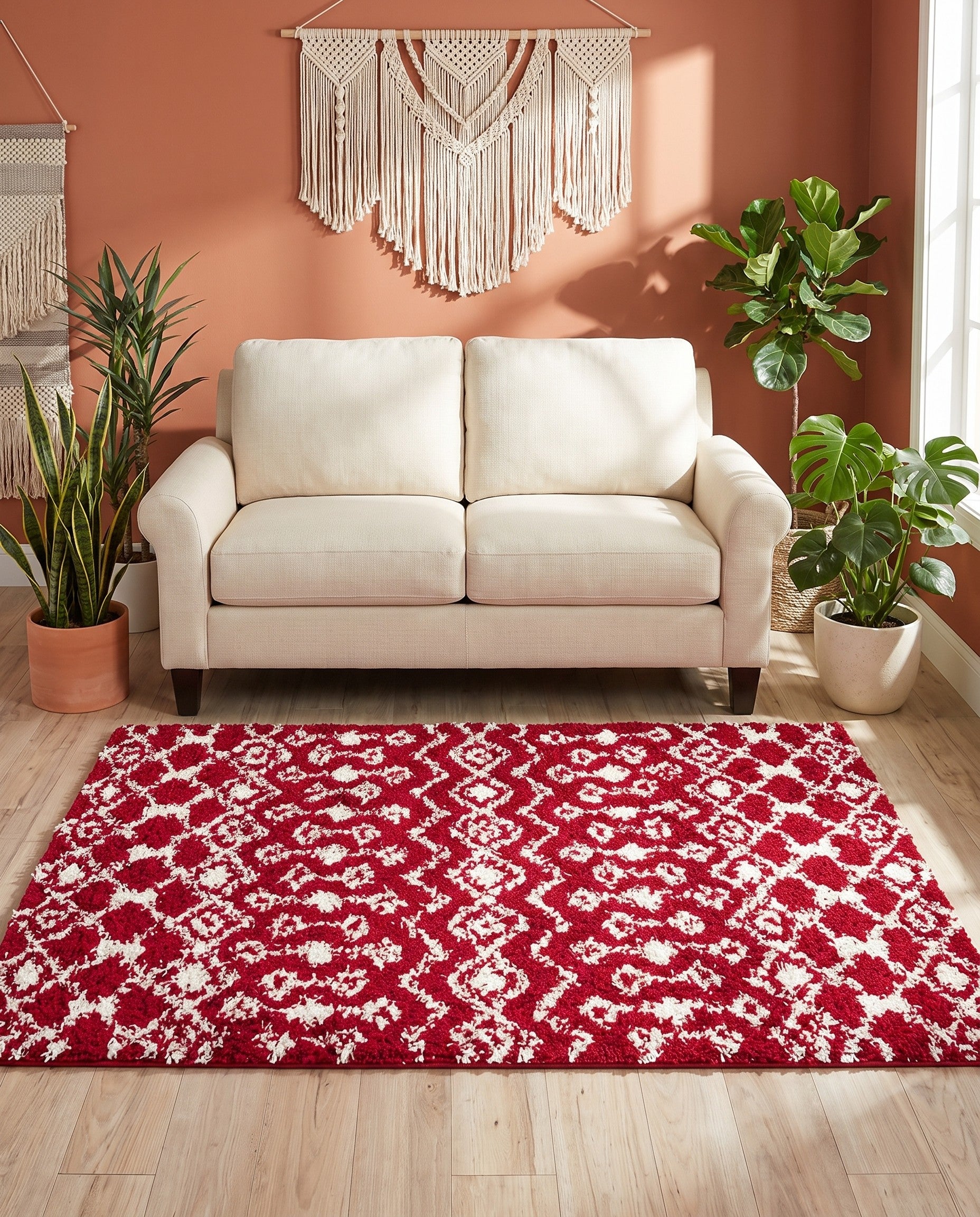 Burgundy Red Moroccan Trellis Shag Rug
