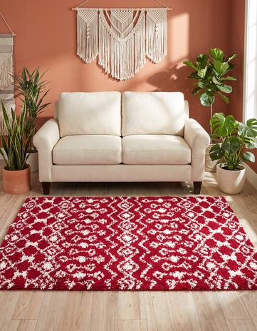 Burgundy Red Moroccan Trellis Shag Rug