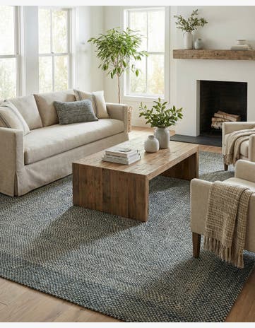 Navy Blue Handmade Tweed Braided Jute Rug