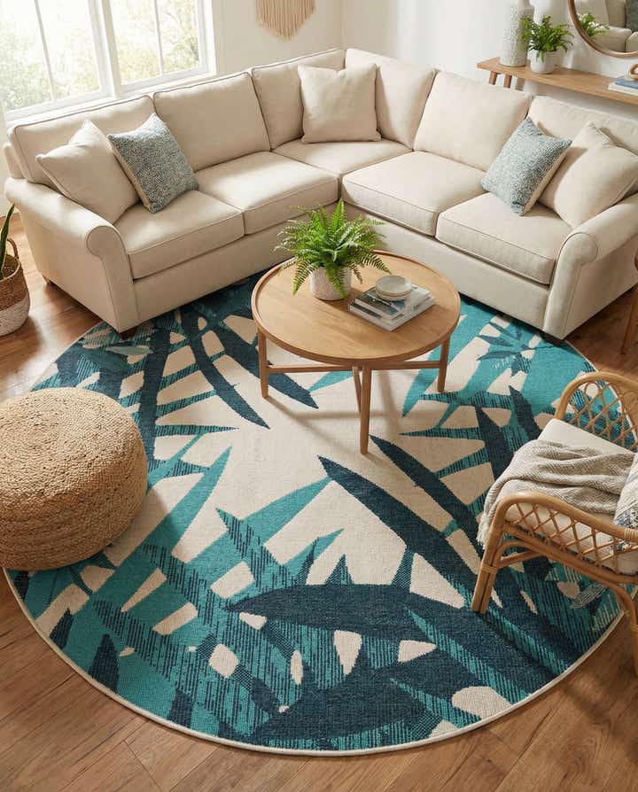 6' x 6' Easy-Clean Botanical Indoor / Outdoor Round Rug
