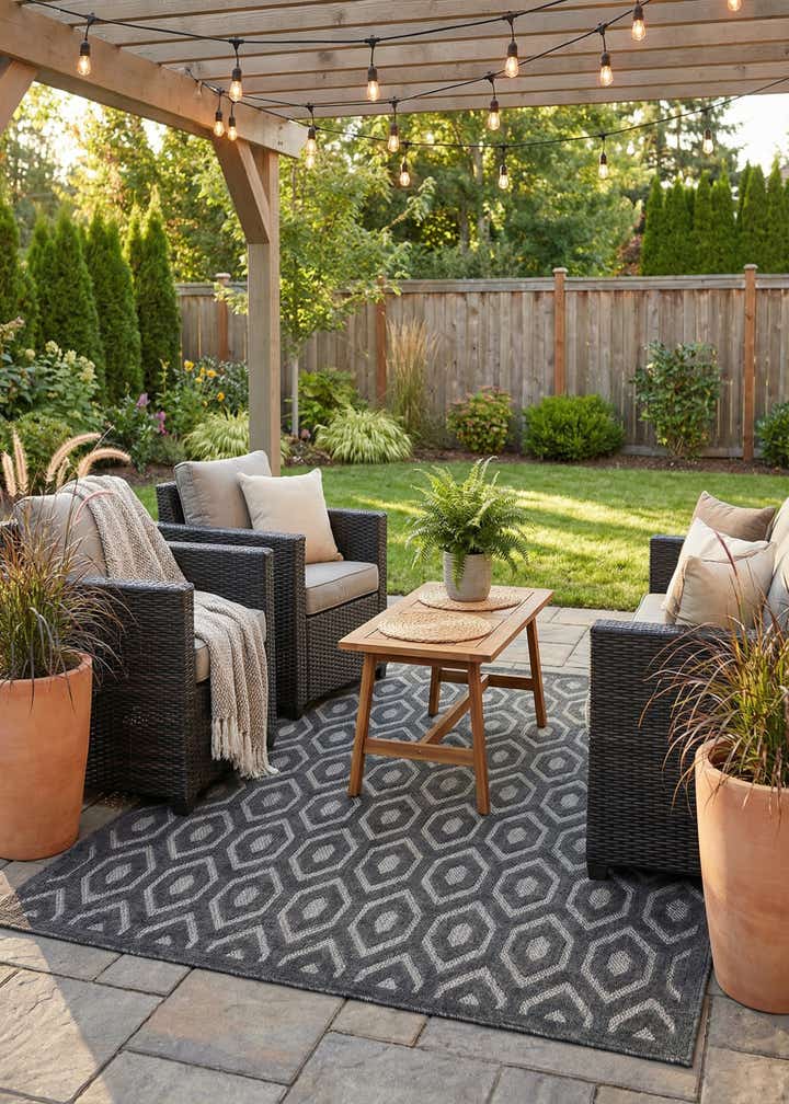 7' 10 x 7' 10 Easy-Clean Trellis Textured Indoor / Outdoor Square Rug