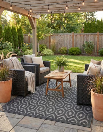 Charcoal Easy-Clean Trellis Textured Indoor / Outdoor Square Rug