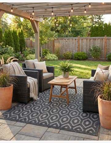 Charcoal Easy-Clean Trellis Textured Indoor / Outdoor Square Rug