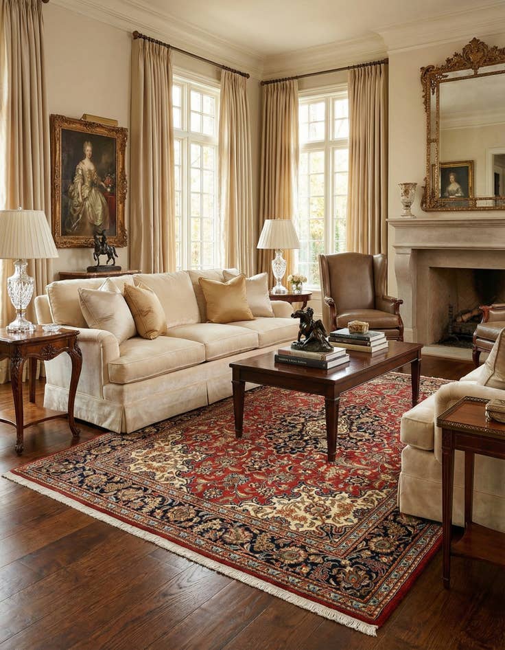 Detail image of 4' 8 x 6' 9  Hand Knotted Qom Persian Rug