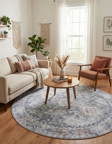 Antique Gray Washable Yara Round Rug