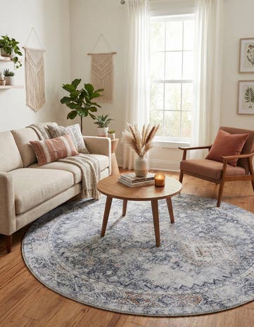 Antique Gray Washable Yara Round Rug