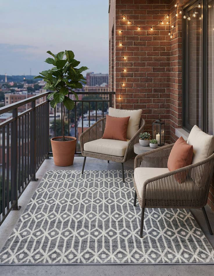 Detail image of  5' 3 x 5' 3 Lattice Trellis Square Rug