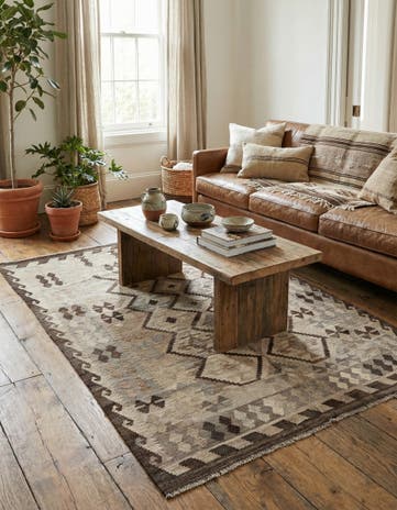 5' 1 x 6' 5 Hand Woven Kilim Maymana Wool Rug
