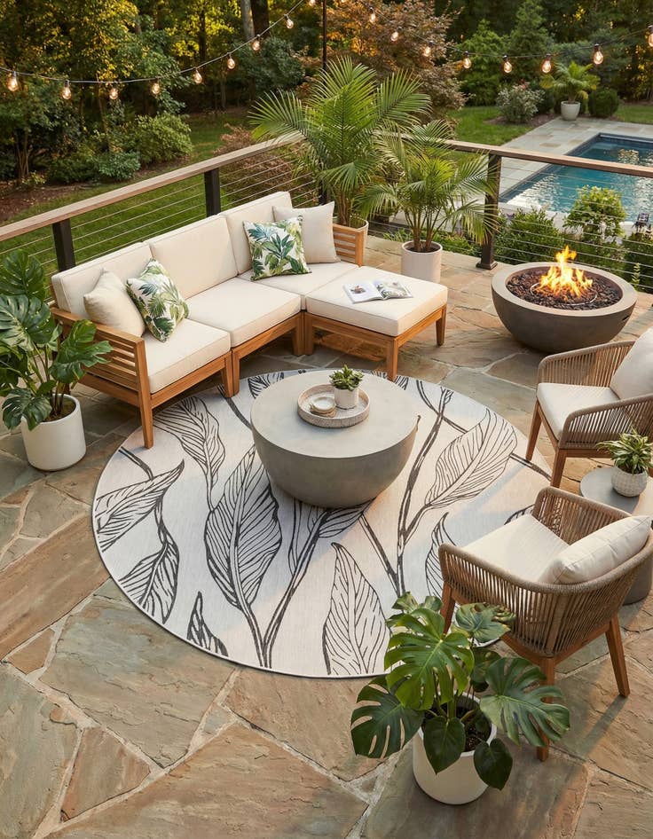Detail image of  10' 8 x 10' 8  Washable Botanical Indoor / Outdoor Round Rug
