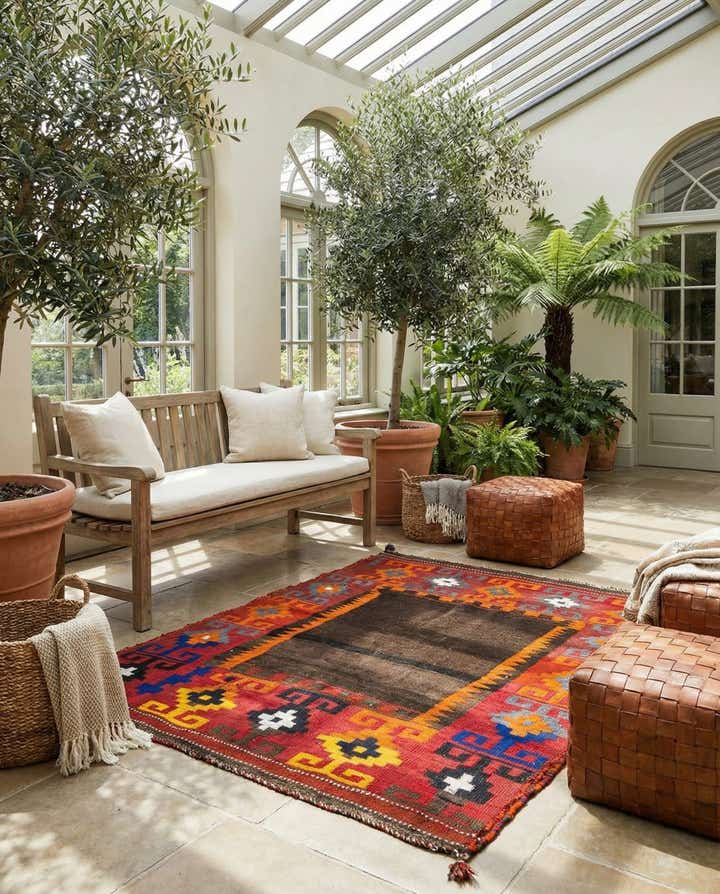 4' 6 x 4' 9 Hand Knotted Kilim Fars Persian Wool Square Rug