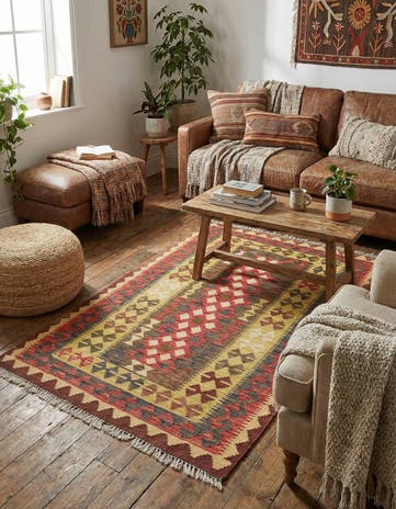 3' 9 x 5' 10 Hand Woven Kilim Maymana Wool Rug