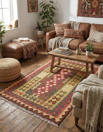 3' 9 x 5' 10 Hand Woven Kilim Maymana Wool Rug