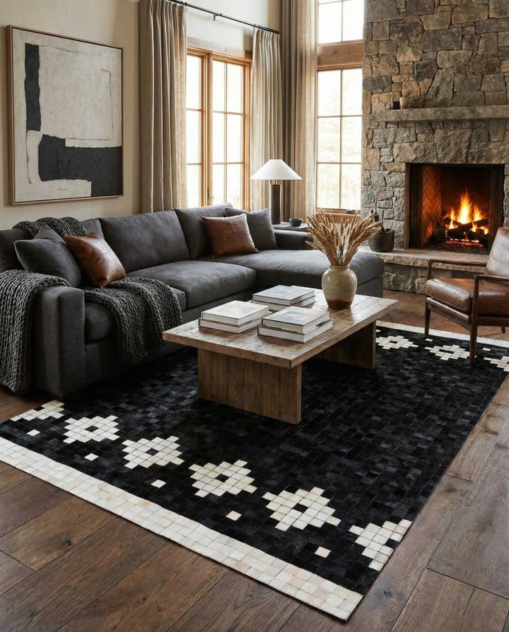 Detail image of 5' 2 x 8' Cowhide Stocks Rug