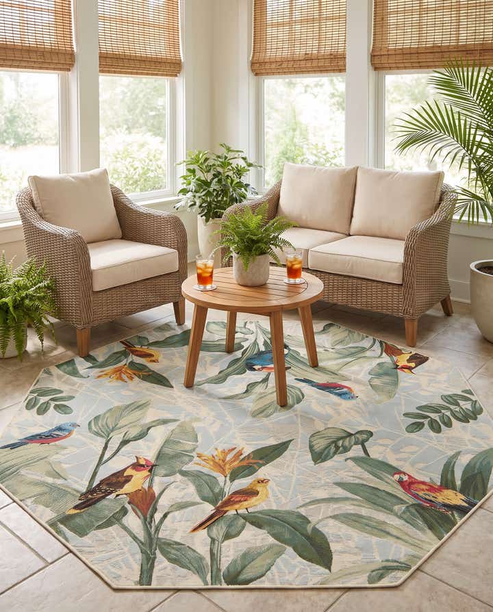 7' 10 x 7' 10 Easy-Clean Botanical Indoor / Outdoor Octagon Rug
